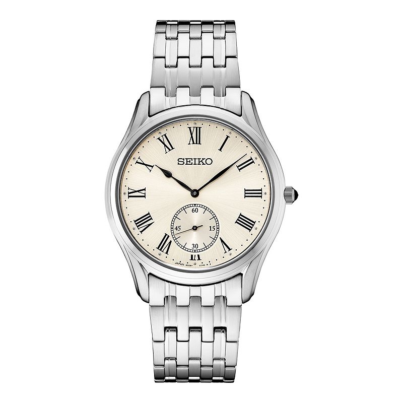 Seiko Essentials Men's Stainless Steel White Dial Bracelet Watch - SRK047, Size: Large