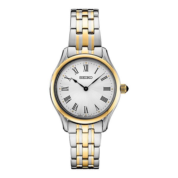 Seiko Essentials Women s Two Tone Silver Dial Bracelet Watch SWR070