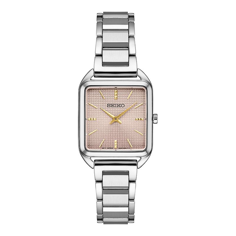 Seiko Essentials Women's Stainless Steel Rectangle Dial Bracelet Watch, Size: Small, Pink