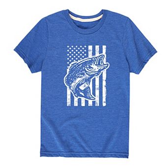 Boys 8-20 Fishing Bass American Flag Tee