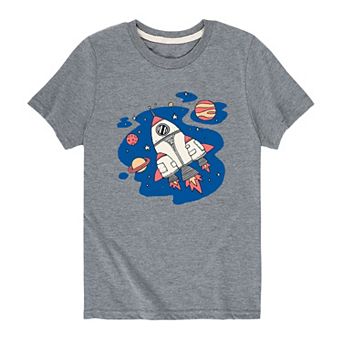Boys 8-20 Rocket In Space Planets Tee