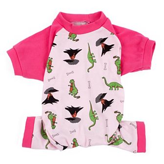 Leveret Dog Cotton Pajama Dinosaur Pink