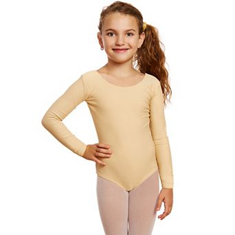 Leveret Little Girls Long Sleeve Leotard Neutral Solid Color