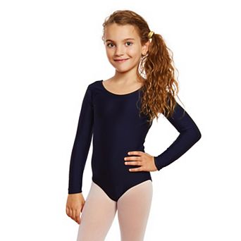 Leveret Little Girls Long Sleeve Leotard Neutral Solid Color