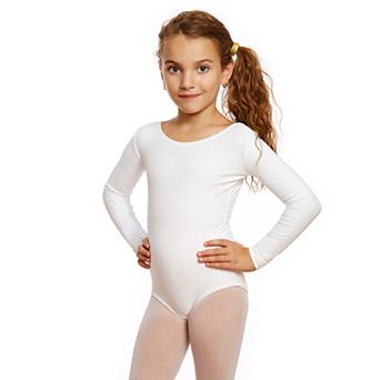 Leveret Little Girls Long Sleeve Leotard Neutral Solid Color