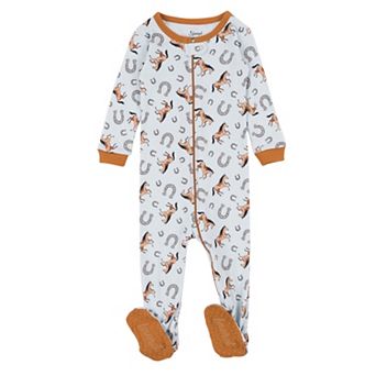 Leveret Kids Footed Cotton Pajama Blue Horse