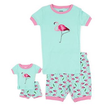Leveret Girls and Doll Short Pajamas Flamingo