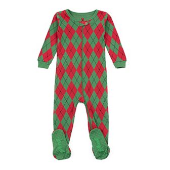 Leveret Kids Footed Cotton Pajama Argyle