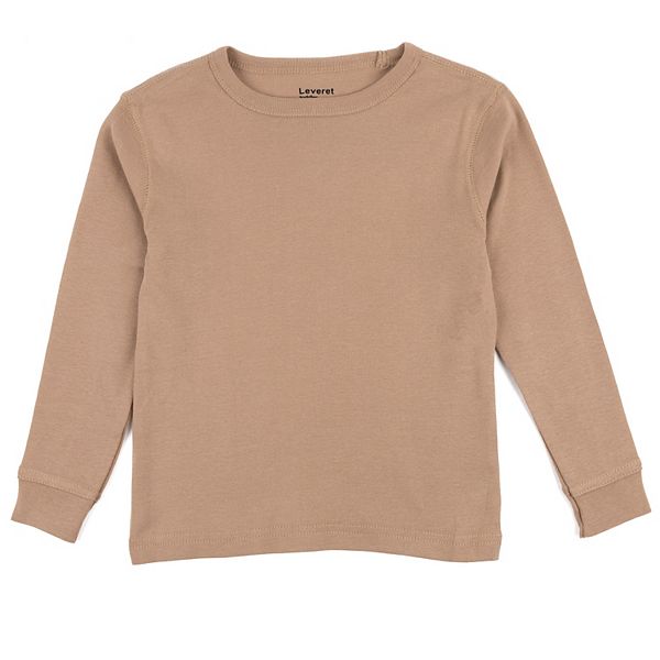 Leveret Kids Long Sleeve T Shirt Neutral Solid Color