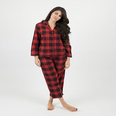 Leveret Womens Two Piece Flannel Pajamas Plaid Black & Green L