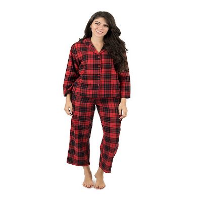 Leveret Womens Two Piece Flannel Pajamas Plaid Black & Green L