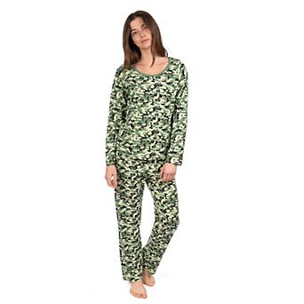 Leveret Womens Two Piece Cotton Loose Fit Pajamas Camouflage
