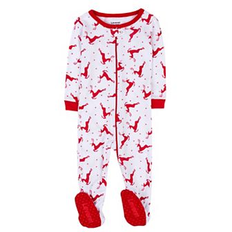 Leveret Kids Footed Cotton Pajama Reindeer Red and White