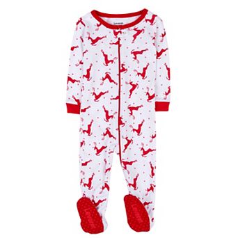 Leveret Kids Footed Cotton Pajama Reindeer Red and White