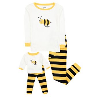 Leveret Girls and Doll Cotton Pajamas Bumble Bee
