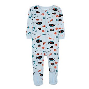 Leveret Kids Footed Cotton Pajama Sharks Light Blue