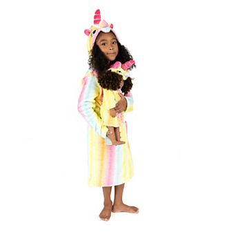 Leveret Girls and Doll Fleece Hooded Robe Rainbow