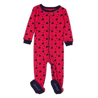 Leveret Kids Footed Cotton Pajama Navy Hearts