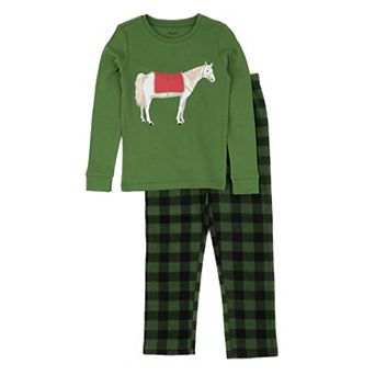 Leveret Kids Cotton Top and Fleece Pants Pajamas Horse