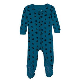 Leveret Kids Footed Cotton Pajama Dog Paw Blue