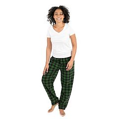 Womens Ladies Plush Fleece PJ Pajama Pants 80142P, Green Plaid