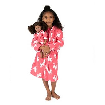Leveret Girls and Doll Fleece Hooded Robe Unicorn