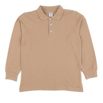 Leveret Long Sleeve Cotton Polo Shirt Neutral Solid Color