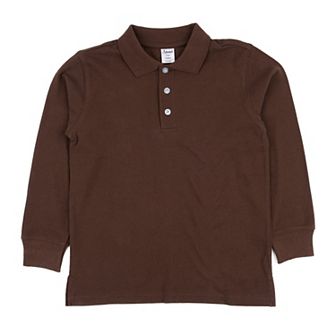 Leveret Long Sleeve Cotton Polo Shirt Neutral Solid Color