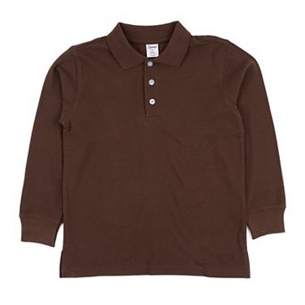 Leveret Long Sleeve Cotton Polo Shirt Neutral Solid Color