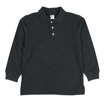Leveret Long Sleeve Cotton Polo Shirt Neutral Solid Color
