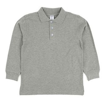 Leveret Long Sleeve Cotton Polo Shirt Neutral Solid Color