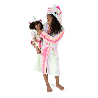 Leveret Girls and Doll Fleece Hooded Robe Stars