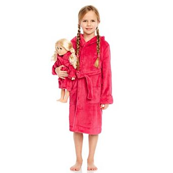 Leveret Girls and Doll Fleece Hooded Robe Solid Color