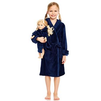 Leveret Girls and Doll Fleece Hooded Robe Solid Color