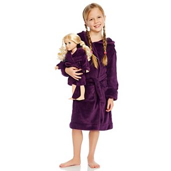 Leveret Girls and Doll Fleece Hooded Robe Solid Color