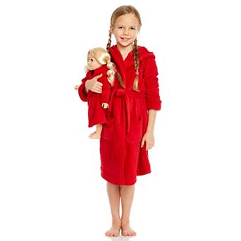 Leveret Girls and Doll Fleece Hooded Robe Solid Color