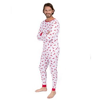 Leveret Mens Two Piece Cotton Pajamas Reindeer Red and White