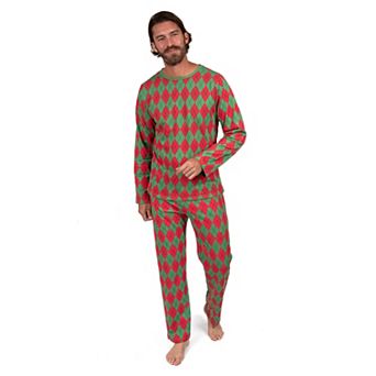Leveret Mens Two Piece Cotton Loose Fit Pajamas Argyle