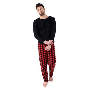 Leveret Mens Cotton Top and Fleece Pants Plaid