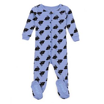Leveret Kids Footed Cotton Pajama Bunny Blue