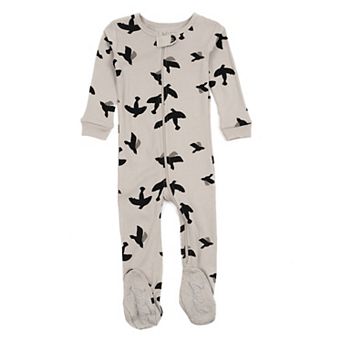 Leveret Kids Footed Cotton Pajama Bird Gray