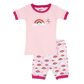 Leveret Kids Two Piece Cotton Short Pajamas Pink Rainbow