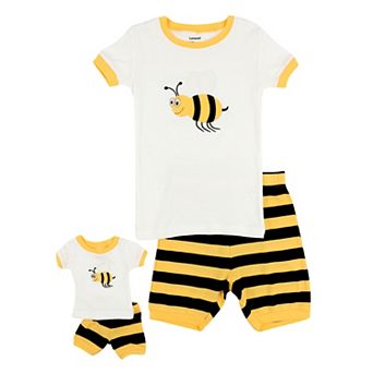 Leveret Girls and Doll Short Pajamas Bumble Bee