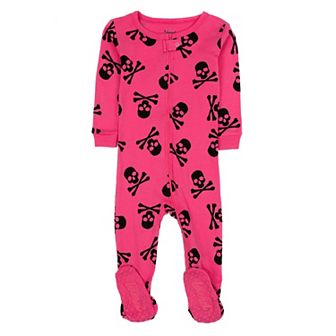 Leveret Kids Footed Cotton Pajama Pink Skulls
