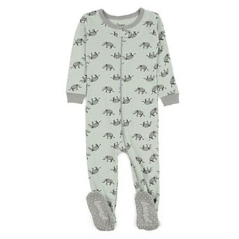 Leveret Kids Footed Cotton Pajama Gray Elephant
