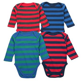 Leveret Baby Four Pack Long Sleeve Bodysuit Boys Stripe 1