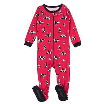Leveret Kids Footed Cotton Pajama Cow Red