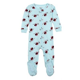 Leveret Kids Footed Cotton Pajama Helicopter Red