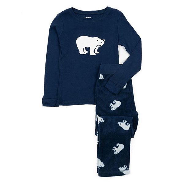 Leveret Kids Cotton Top and Fleece Pants Pajamas Polar Bear