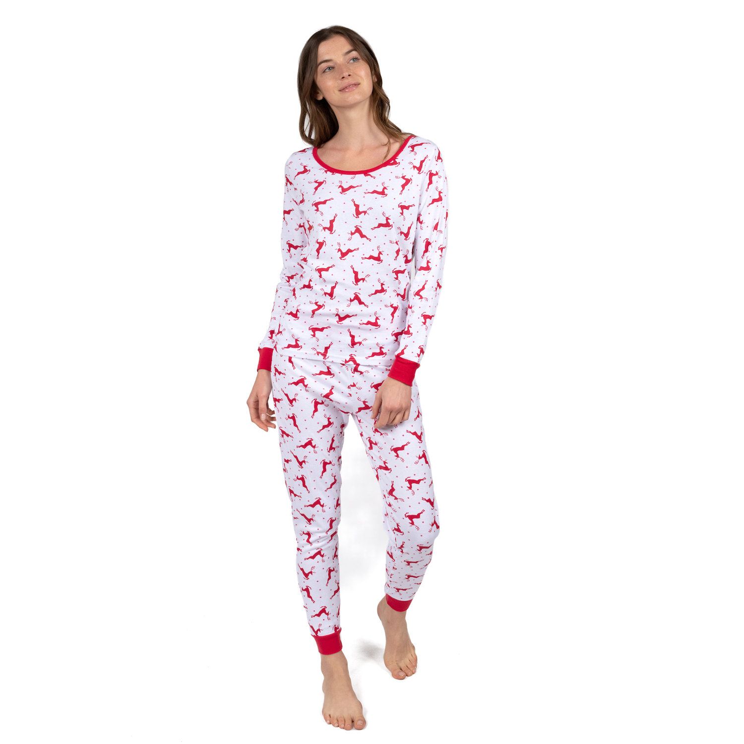 Leveret Womens Pajamas Cotton Top Flannel Pants Reindeer